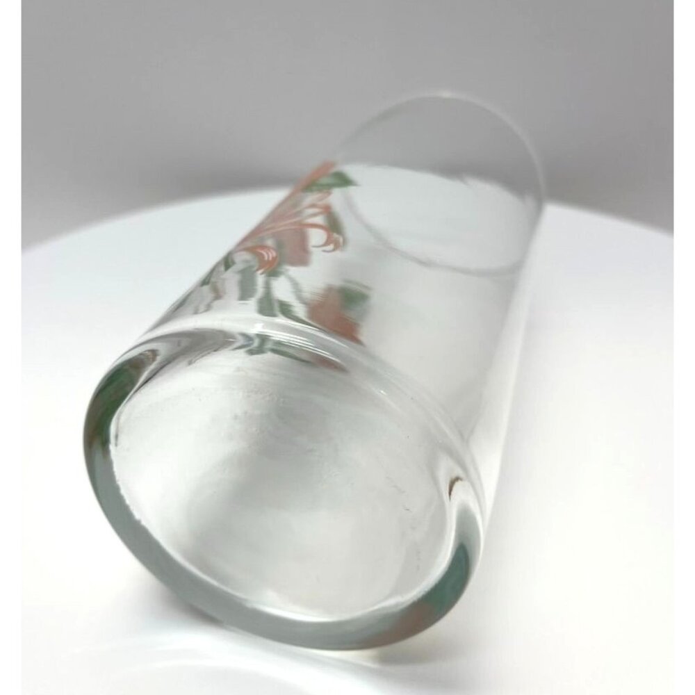 Enameled Etched Floral Clear Glass Vase Pink Roses European Collection Turkey - Picture 6 of 7